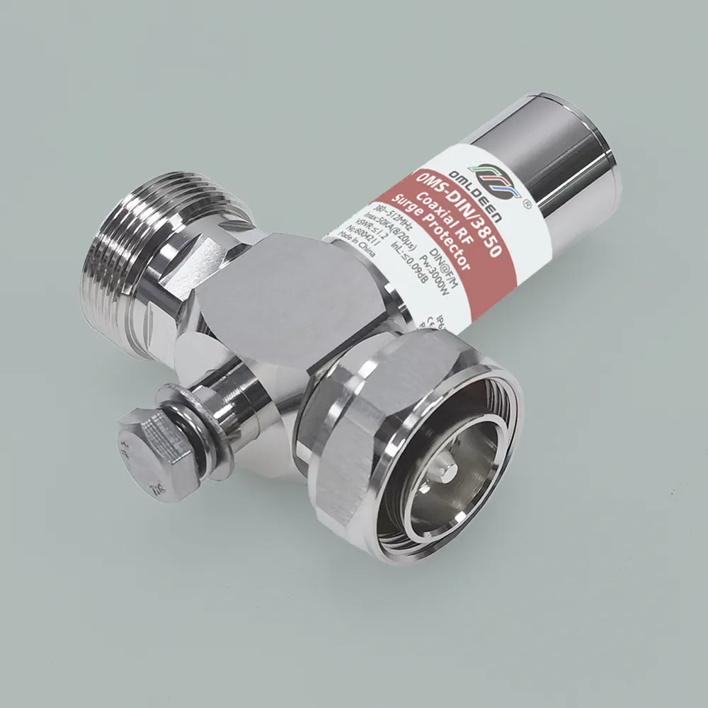 OMS-DIN/3850, 380-512MHz,1/4波天馈避雷器，3KW, 50kA, DC Block，大功率射频广播/雷达天线电涌保护器