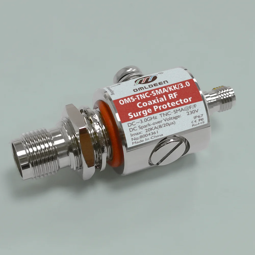 OMS-TNC-SMA/KK/3.0,20KA,DC-3.0GHz,穿墙TNC转SMA,DC-Pass 同轴射频避雷器,TNC可穿墙,用于射频天线的防雷过电压保护