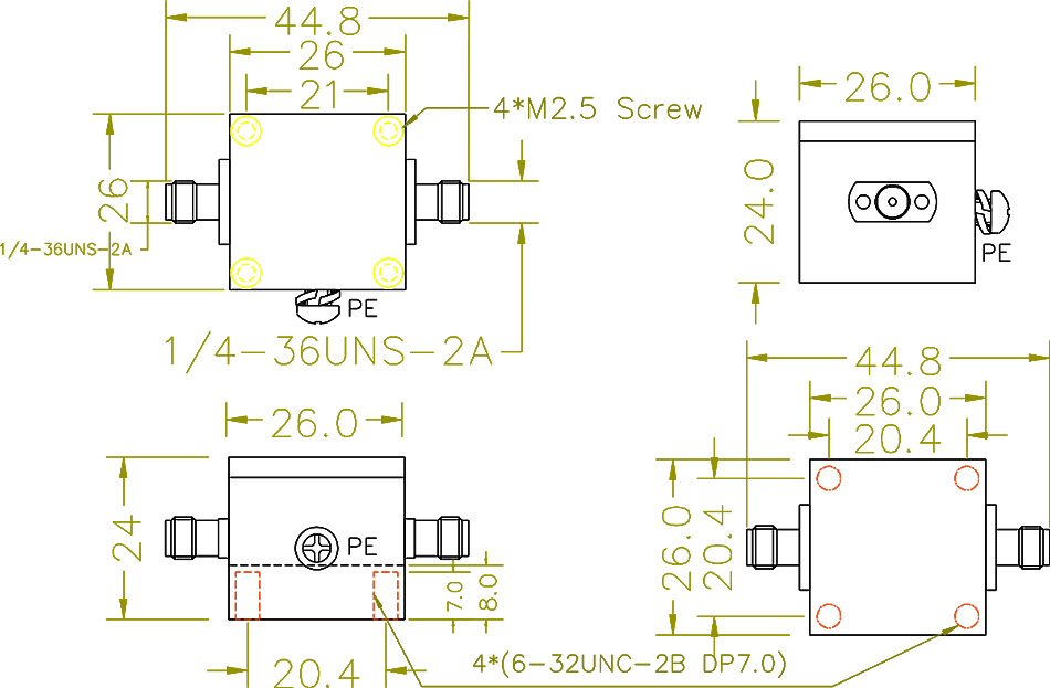 OMS-SMA-FF/4452（4.4-5.2GHz）天馈防雷器尺寸图